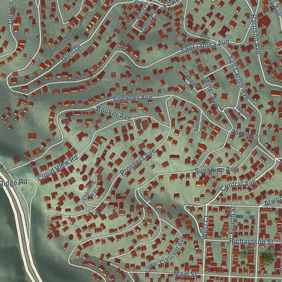 Close-up of the map of Sausalito, California print showing street and building detail