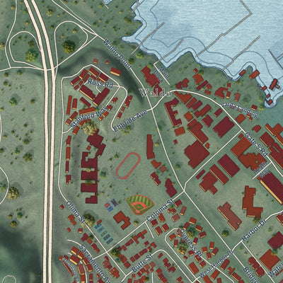 Second close-up of the map of Sausalito, California print showing more streets and buildings