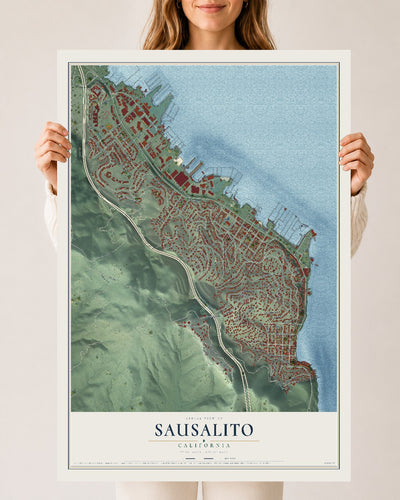 Map of Sausalito, California, 24 x 36 inch unframed archival matte print