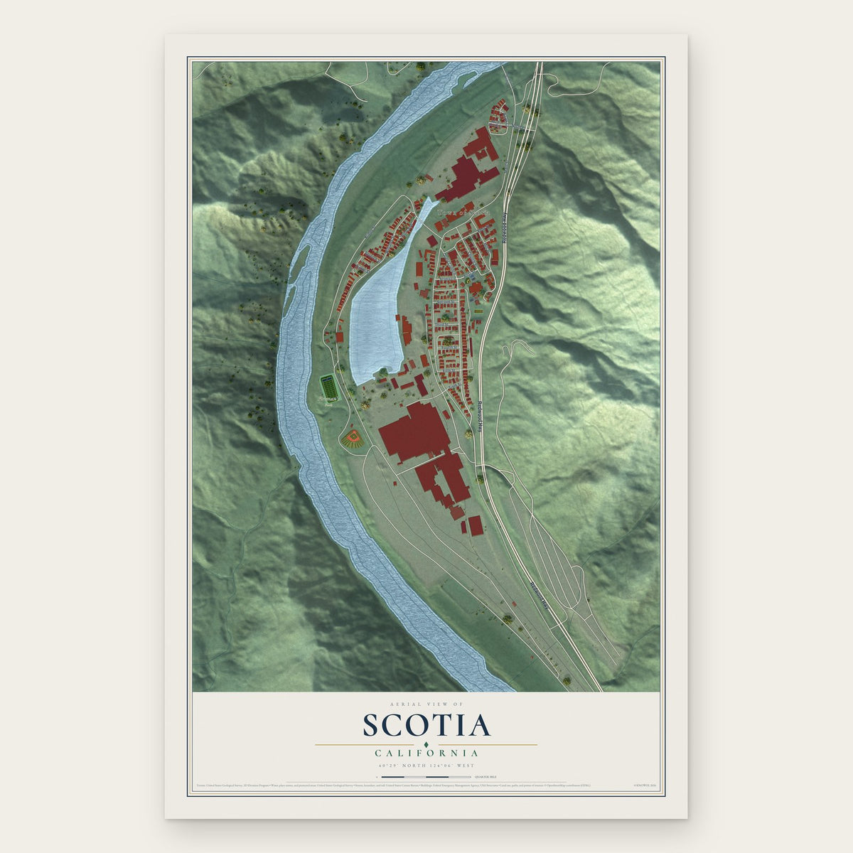 Scotia, California map print, the full design