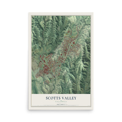 Map of Scotts Valley, California, 12 x 18 inch unframed archival matte print