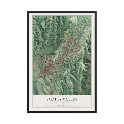 Map of Scotts Valley, California, 12 x 18 inch print in a black wood frame