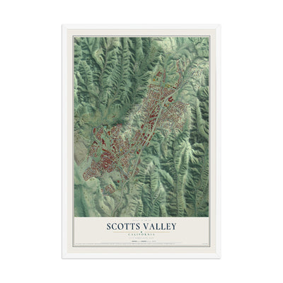 Map of Scotts Valley, California, 12 x 18 inch print in a white wood frame