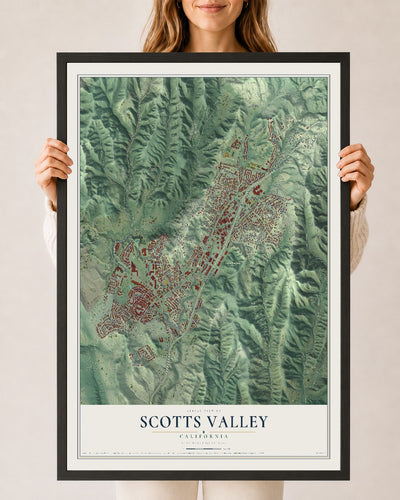 Map of Scotts Valley, California, 24 x 36 inch print in a black wood frame
