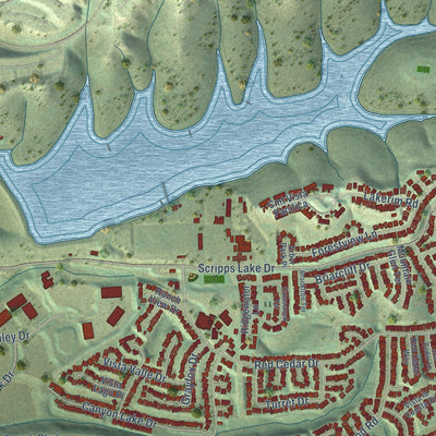 Second close-up of the map of Scripps Miramar Ranch, California print showing more streets and buildings