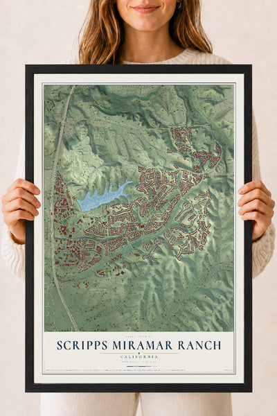 Map of Scripps Miramar Ranch, California, 18 x 24 inch print in a black wood frame
