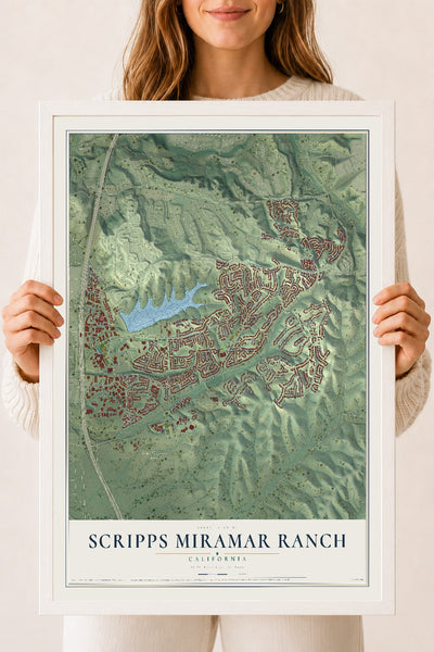 Map of Scripps Miramar Ranch, California, 18 x 24 inch print in a white wood frame