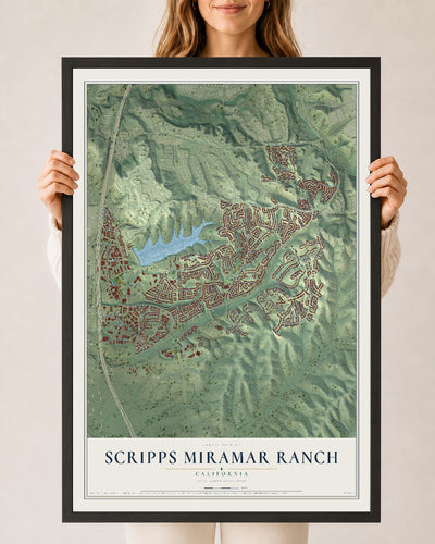 Map of Scripps Miramar Ranch, California, 24 x 36 inch print in a black wood frame