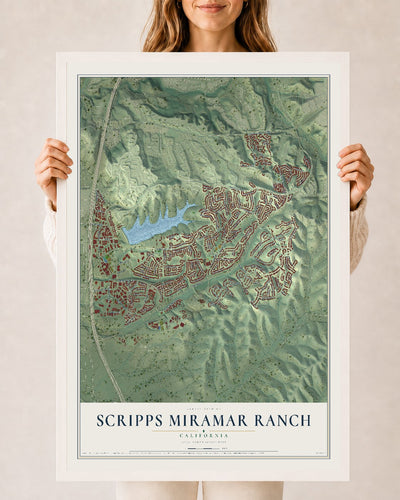 Map of Scripps Miramar Ranch, California, 24 x 36 inch print in a white wood frame