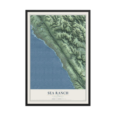 Map of Sea Ranch, California, 12 x 18 inch print in a black wood frame
