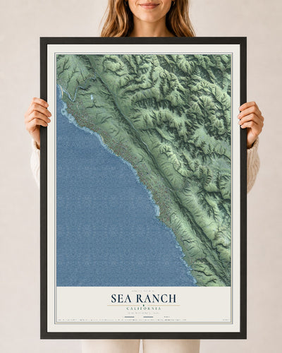Map of Sea Ranch, California, 24 x 36 inch print in a black wood frame