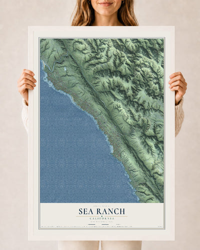 Map of Sea Ranch, California, 24 x 36 inch print in a white wood frame