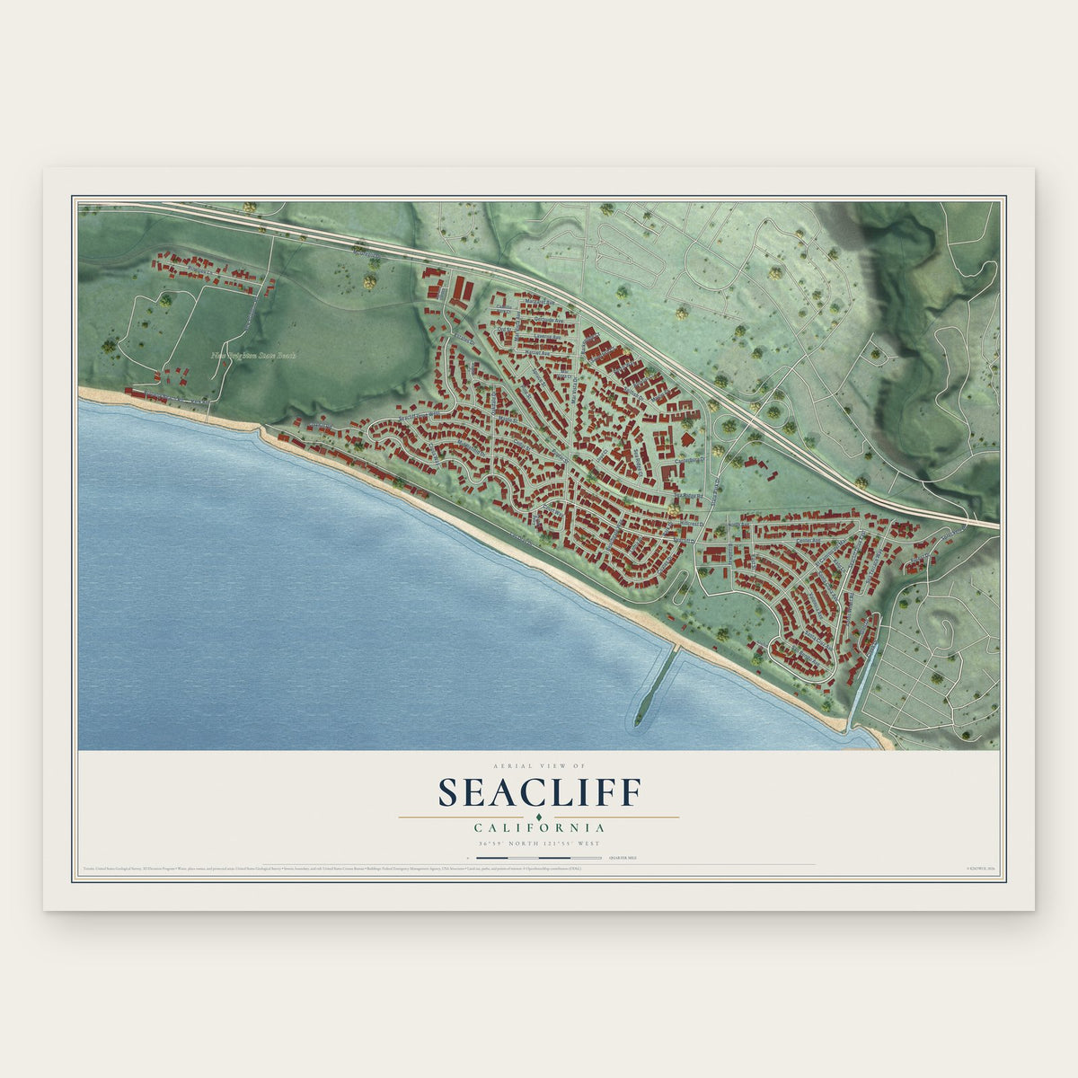 Seacliff, California map print, the full design
