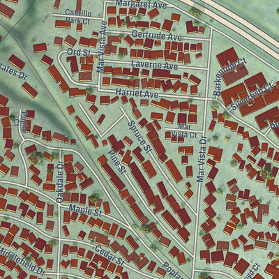 Close-up of the map of Seacliff, California print showing street and building detail