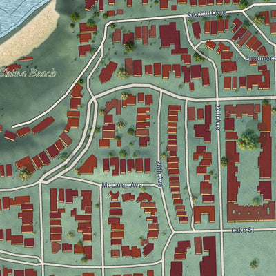 Close-up of the map of Seacliff, San Francisco, California print showing street and building detail