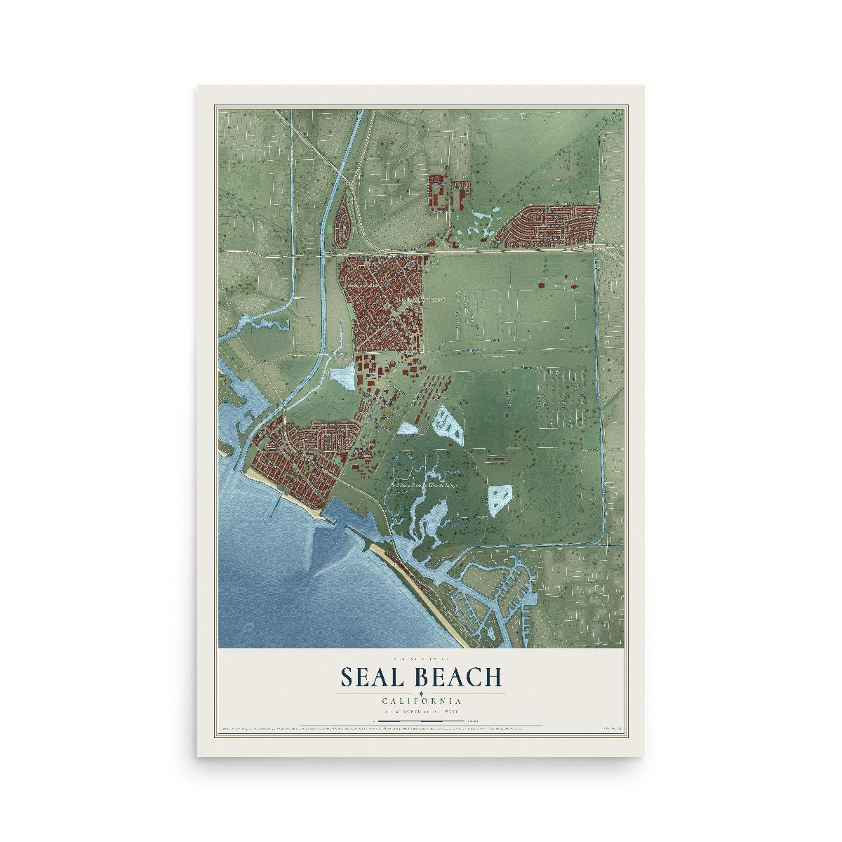 Map of Seal Beach, California, 12 x 18 inch unframed archival matte print