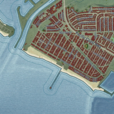 Second close-up of the map of Seal Beach, California print showing more streets and buildings