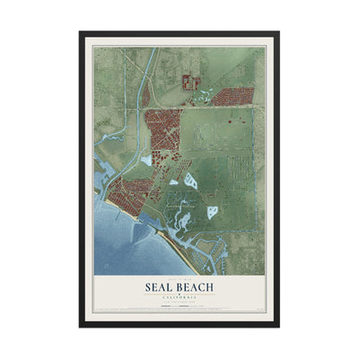 Map of Seal Beach, California, 12 x 18 inch print in a black wood frame