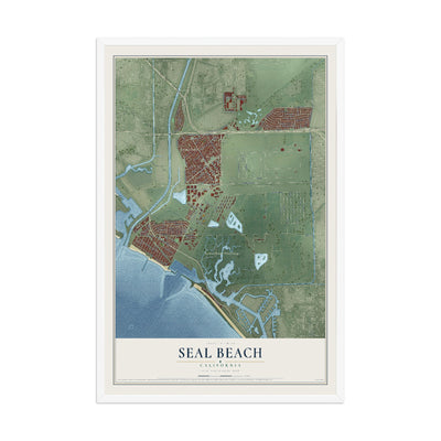 Map of Seal Beach, California, 12 x 18 inch print in a white wood frame