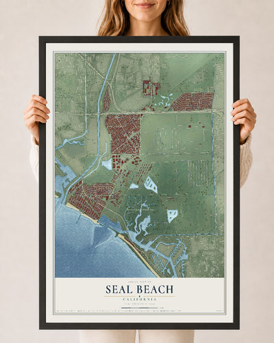 Map of Seal Beach, California, 24 x 36 inch print in a black wood frame