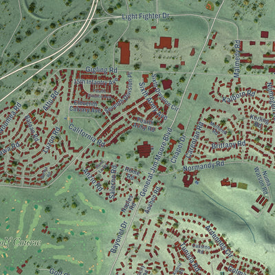 Second close-up of the map of Seaside, California print showing more streets and buildings