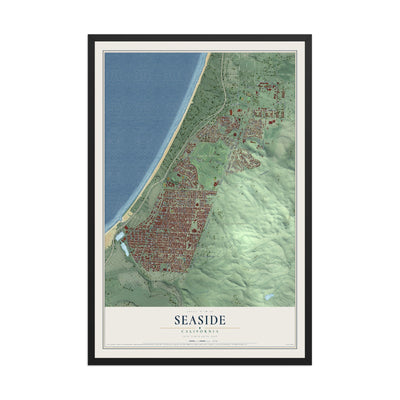 Map of Seaside, California, 12 x 18 inch print in a black wood frame
