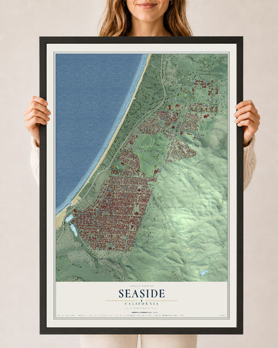 Map of Seaside, California, 24 x 36 inch print in a black wood frame