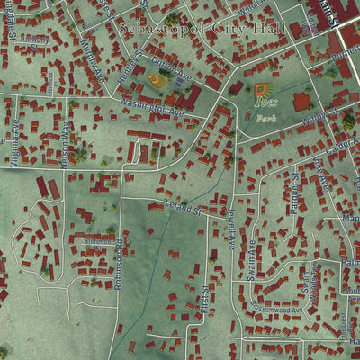 Close-up of the map of Sebastopol, California print showing street and building detail