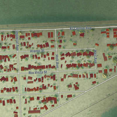 Close-up of the map of Seeley, California print showing street and building detail