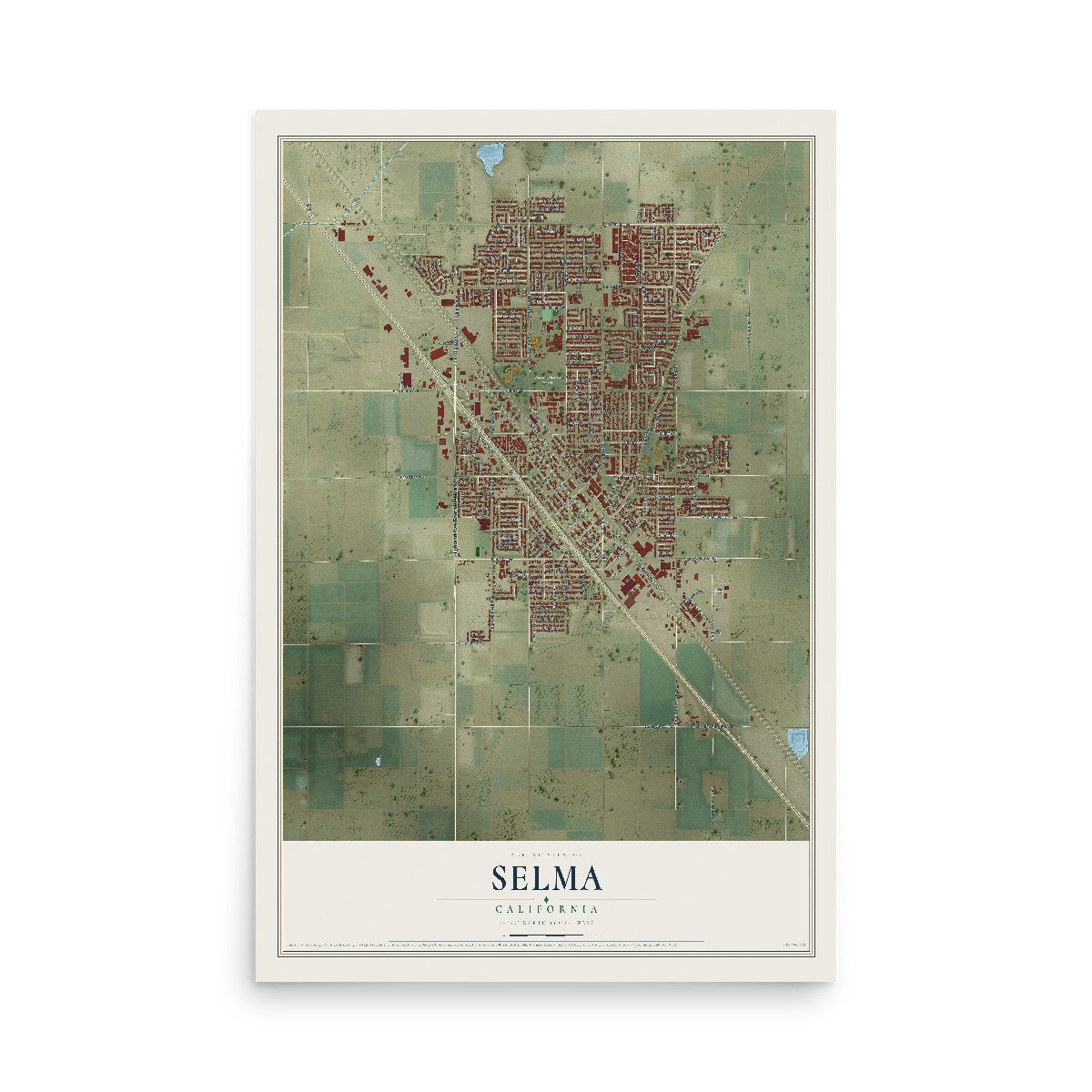 Map of Selma, California, 12 x 18 inch unframed archival matte print
