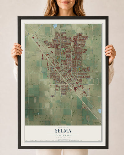 Map of Selma, California, 24 x 36 inch print in a black wood frame
