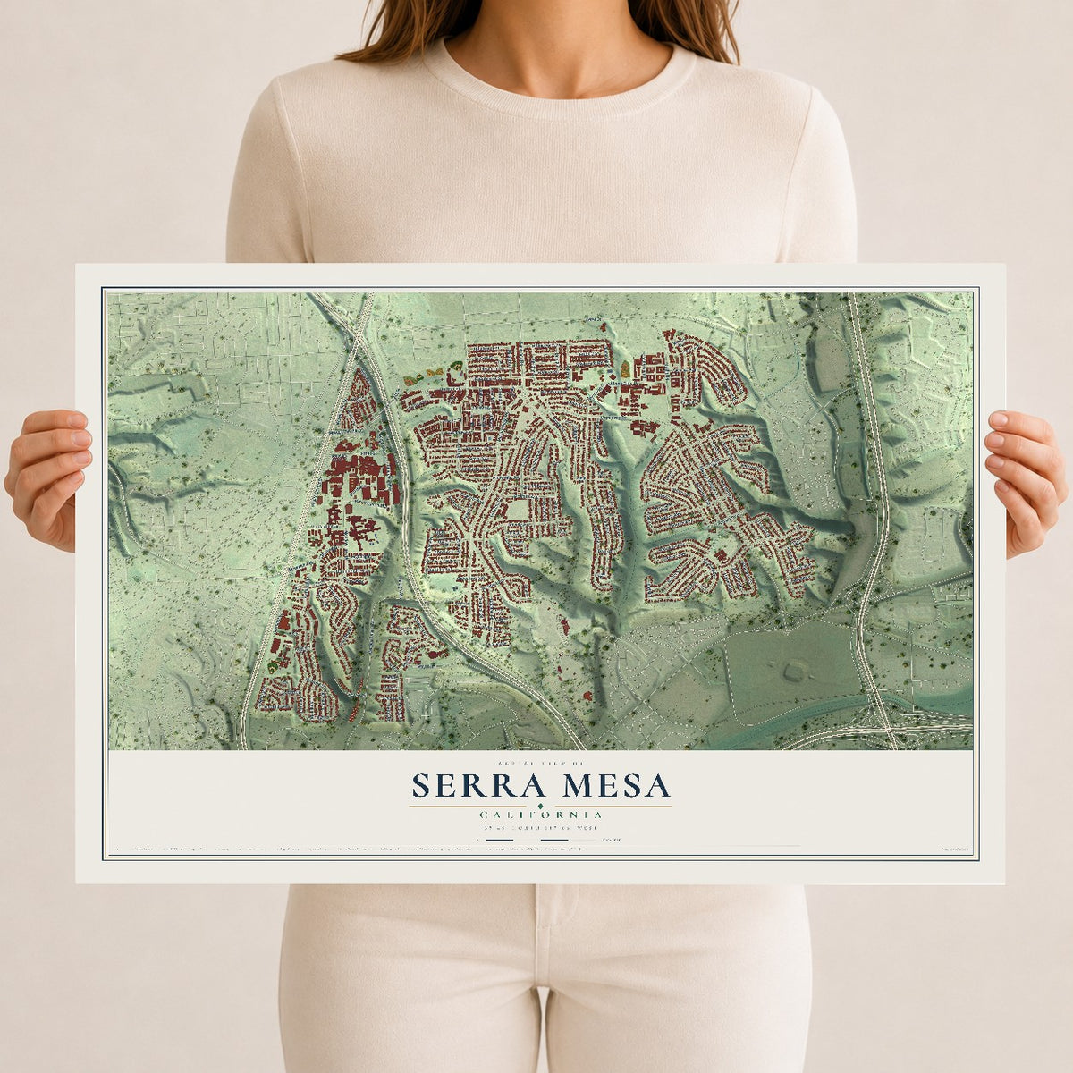 Map of Serra Mesa, California, 12 x 18 inch unframed archival matte print