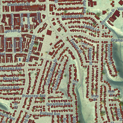 Close-up of the map of Serra Mesa, California print showing street and building detail