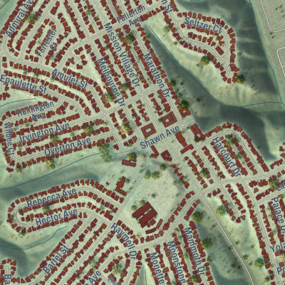 Second close-up of the map of Serra Mesa, California print showing more streets and buildings