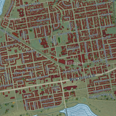 Close-up of the map of Sespe, California print showing street and building detail