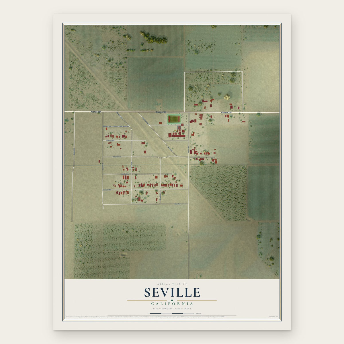 Seville, California map print, the full design