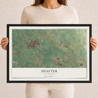 Map of Shafter, California, 12 x 18 inch print in a black wood frame