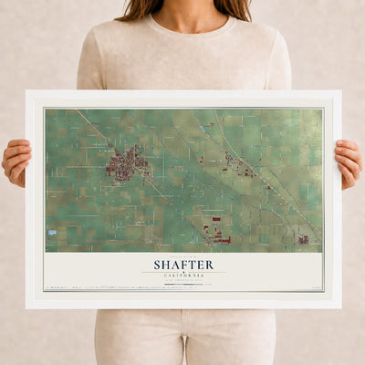 Map of Shafter, California, 12 x 18 inch print in a white wood frame
