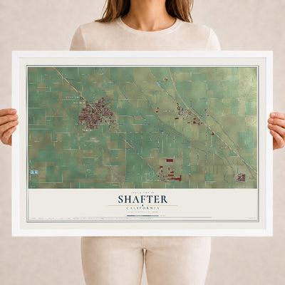 Map of Shafter, California, 18 x 24 inch print in a white wood frame