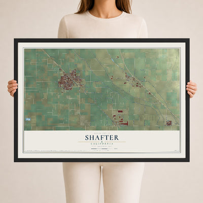 Map of Shafter, California, 24 x 36 inch print in a black wood frame