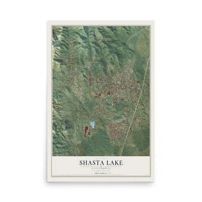 Map of Shasta Lake, California, 12 x 18 inch unframed archival matte print