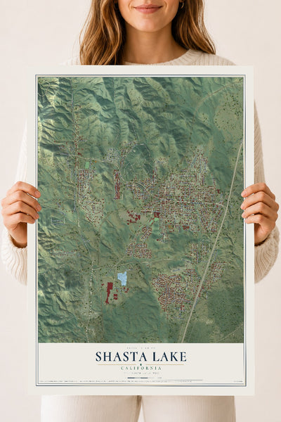 Map of Shasta Lake, California, 18 x 24 inch unframed archival matte print