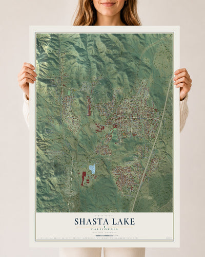 Map of Shasta Lake, California, 24 x 36 inch unframed archival matte print