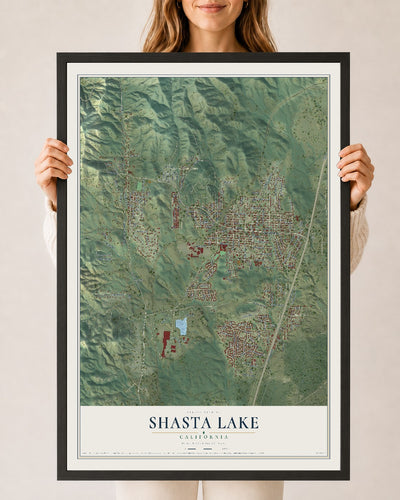 Map of Shasta Lake, California, 24 x 36 inch print in a black wood frame
