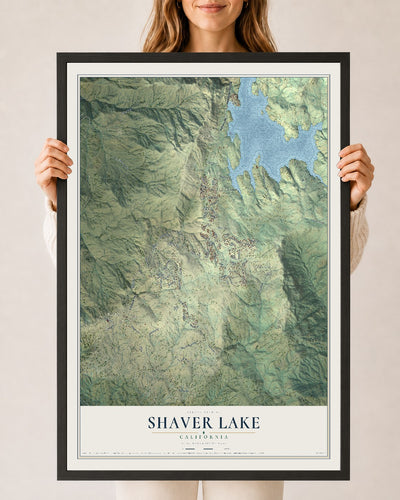 Map of Shaver Lake, California, 24 x 36 inch print in a black wood frame