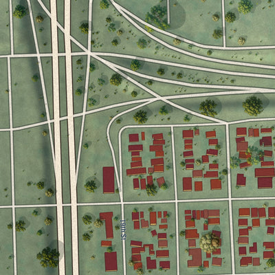 Close-up of the map of Sherman Heights, California print showing street and building detail