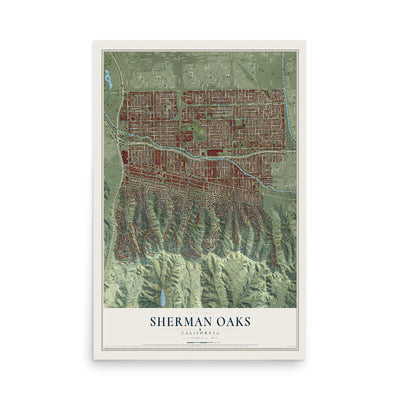 Map of Sherman Oaks, California, 12 x 18 inch unframed archival matte print