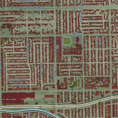 Close-up of the map of Sherman Oaks, California print showing street and building detail