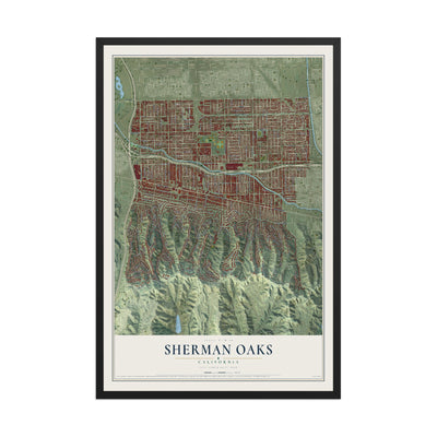Map of Sherman Oaks, California, 12 x 18 inch print in a black wood frame