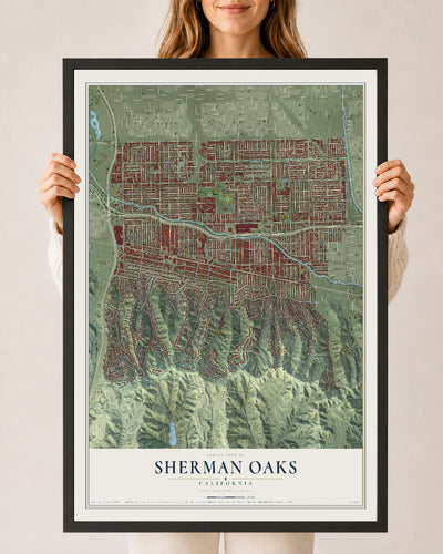 Map of Sherman Oaks, California, 24 x 36 inch print in a black wood frame